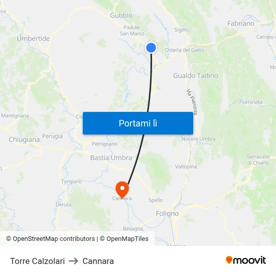 Torre Calzolari to Cannara map