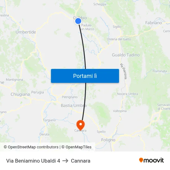 Via Beniamino Ubaldi 4 to Cannara map