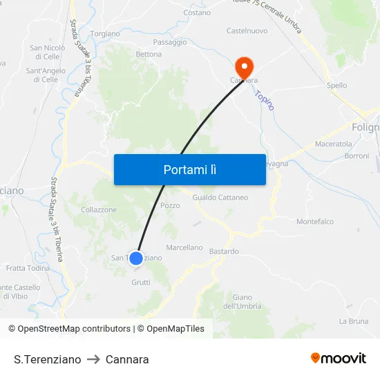 S.Terenziano to Cannara map