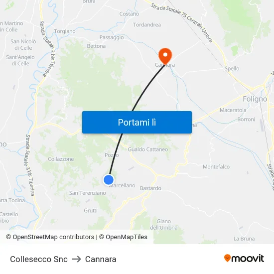 Collesecco Snc to Cannara map