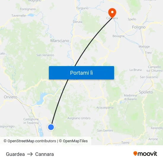 Guardea to Cannara map