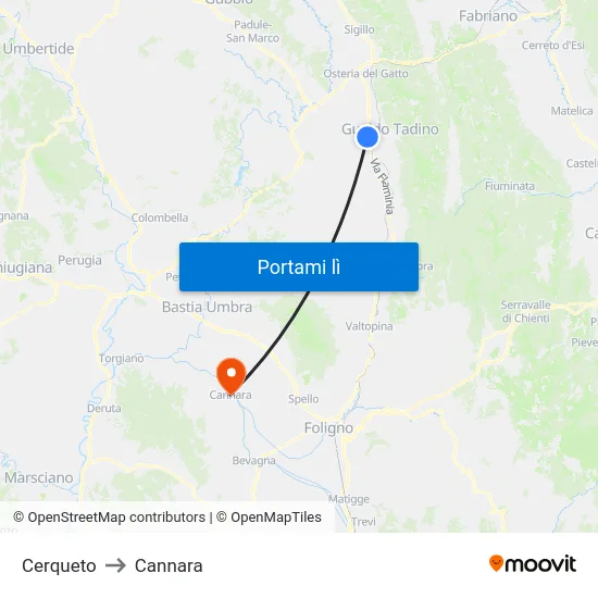 Cerqueto to Cannara map