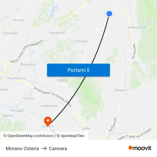 Morano Osteria to Cannara map