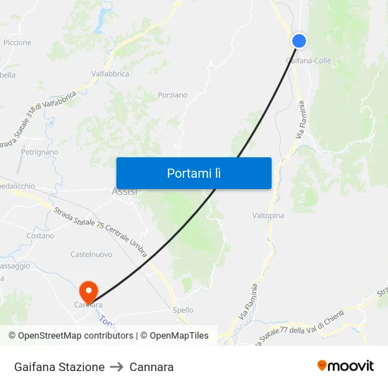 Gaifana Stazione to Cannara map