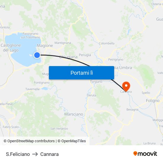 S.Feliciano to Cannara map