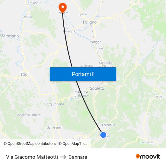 Via Giacomo Matteotti to Cannara map