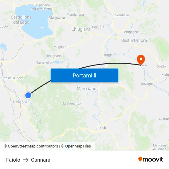 Faiolo to Cannara map