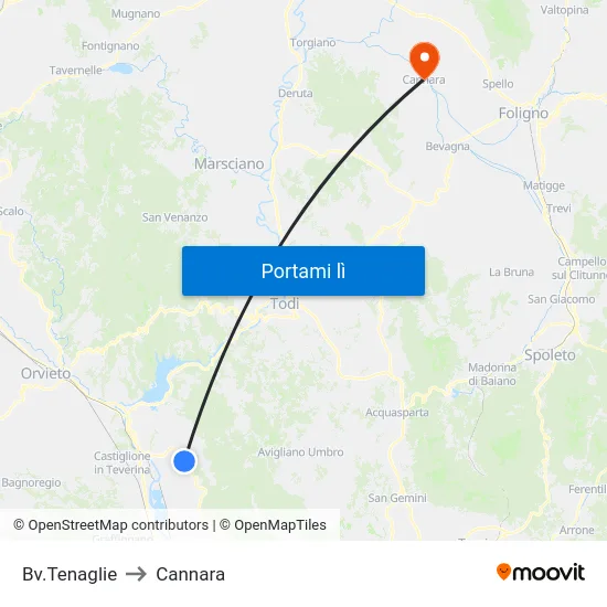 Bv.Tenaglie to Cannara map