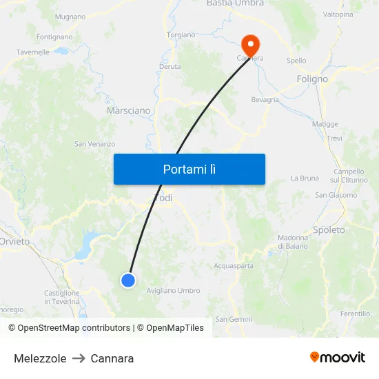 Melezzole to Cannara map