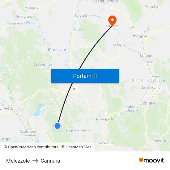 Melezzole to Cannara map