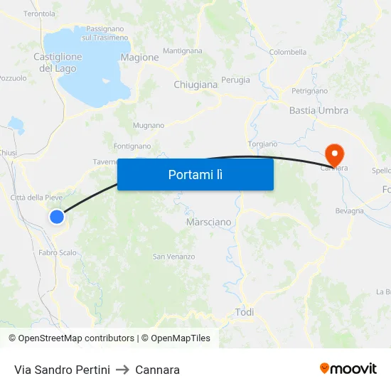 Via Sandro Pertini to Cannara map