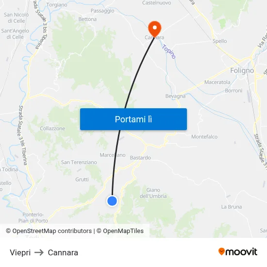 Viepri to Cannara map