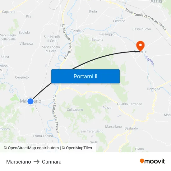 Marsciano to Cannara map