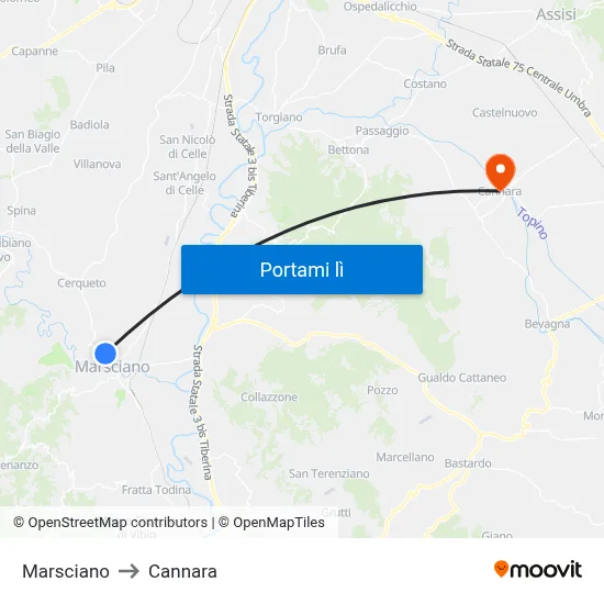 Marsciano to Cannara map