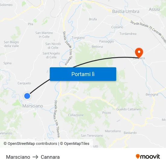 Marsciano to Cannara map