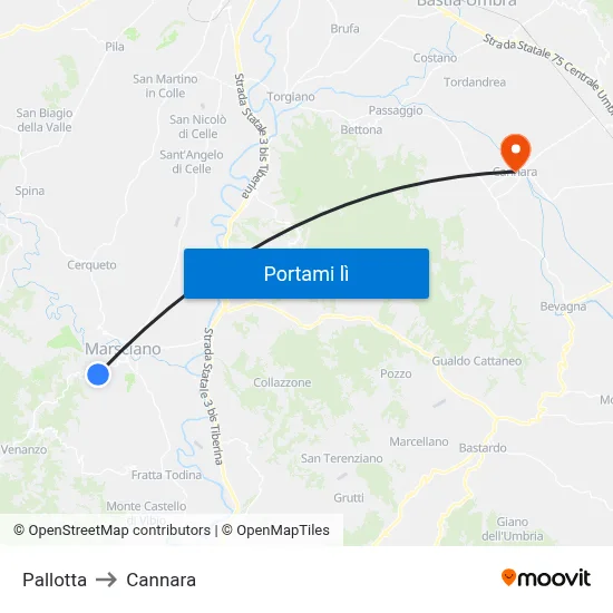 Pallotta to Cannara map