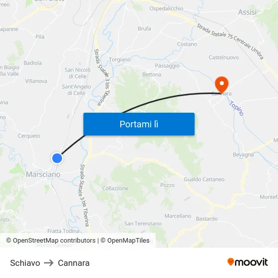 Schiavo to Cannara map