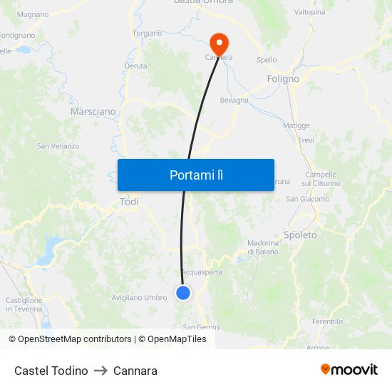 Castel Todino to Cannara map