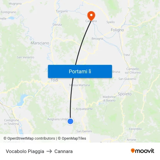 Vocabolo Piaggia to Cannara map