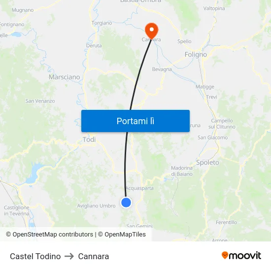 Castel Todino to Cannara map
