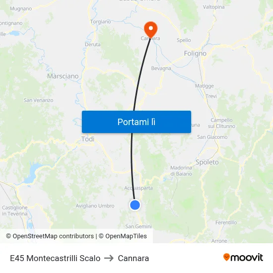 E45 Montecastrilli Scalo to Cannara map