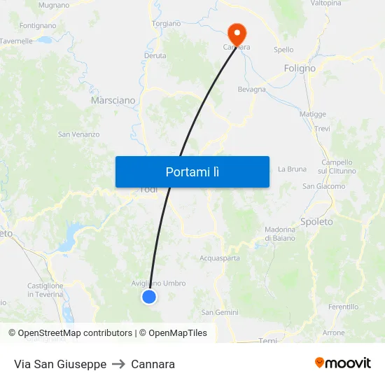 Via San Giuseppe to Cannara map