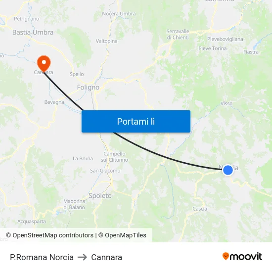 P.Romana Norcia to Cannara map