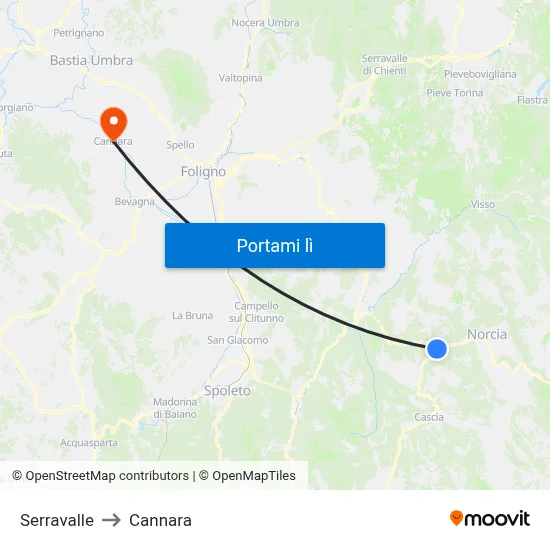 Serravalle to Cannara map