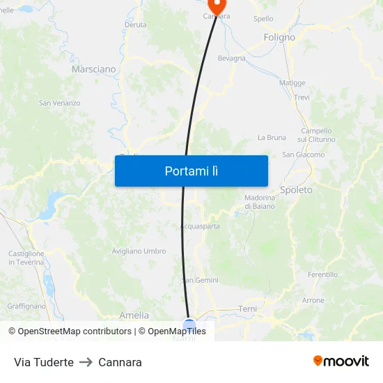 Via Tuderte to Cannara map