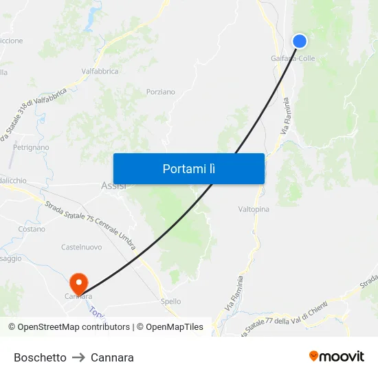 Boschetto to Cannara map