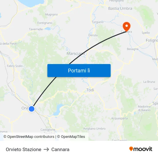 Orvieto Stazione to Cannara map