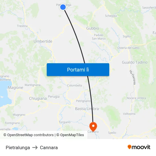 Pietralunga to Cannara map