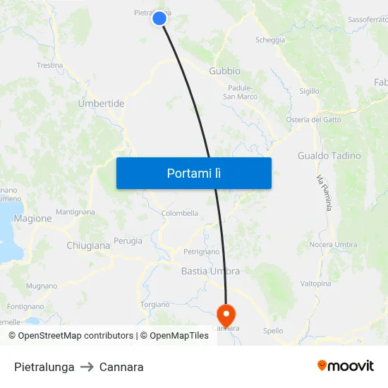 Pietralunga to Cannara map
