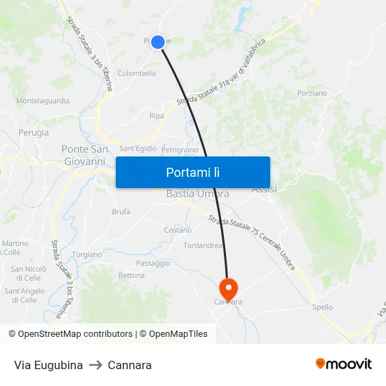 Via Eugubina to Cannara map