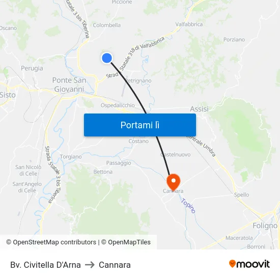 Bv. Civitella D'Arna to Cannara map