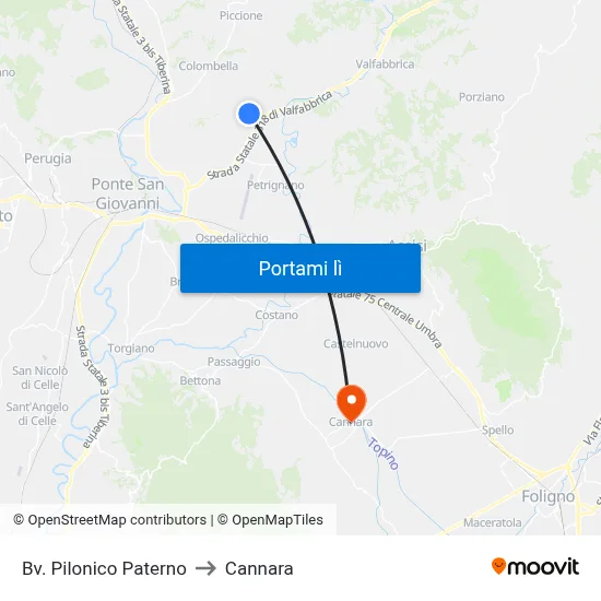 Bv. Pilonico Paterno to Cannara map