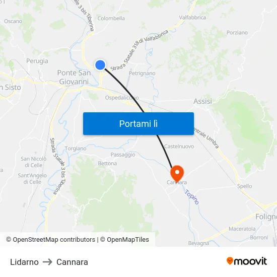 Lidarno to Cannara map