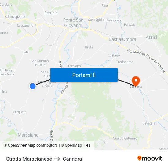Strada Marscianese to Cannara map