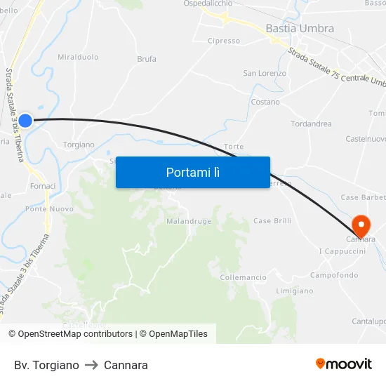 Bv. Torgiano to Cannara map