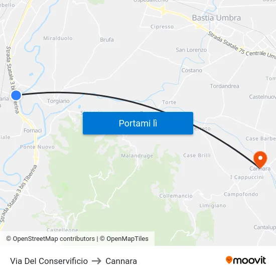 Via Del Conservificio to Cannara map