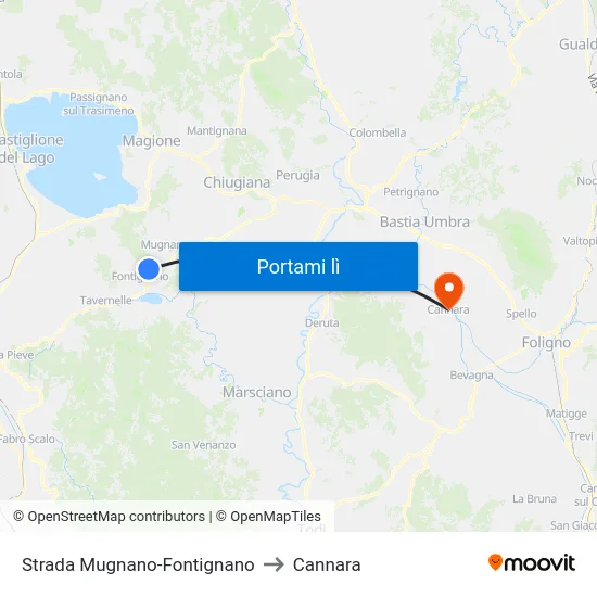 Strada Mugnano-Fontignano to Cannara map
