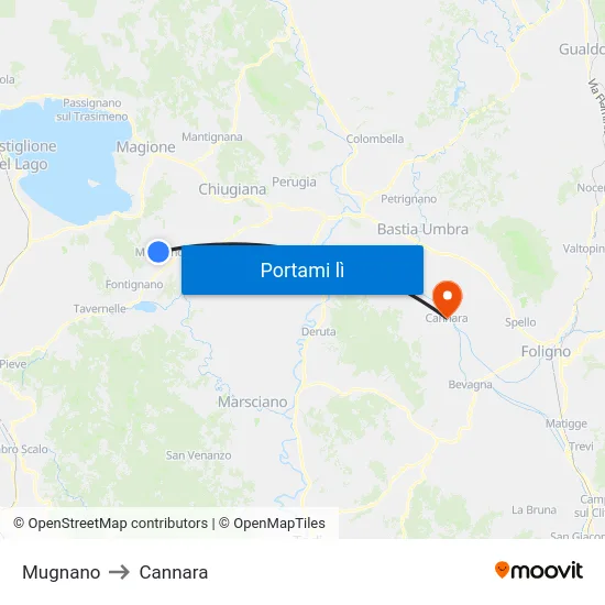 Mugnano to Cannara map