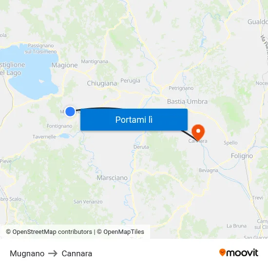 Mugnano to Cannara map