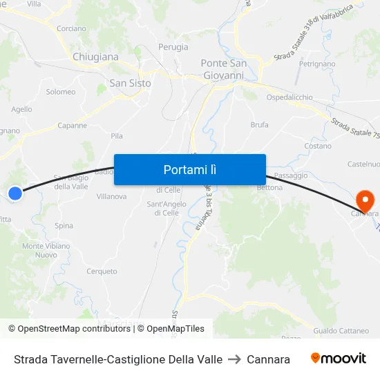 Strada Tavernelle-Castiglione Della Valle to Cannara map