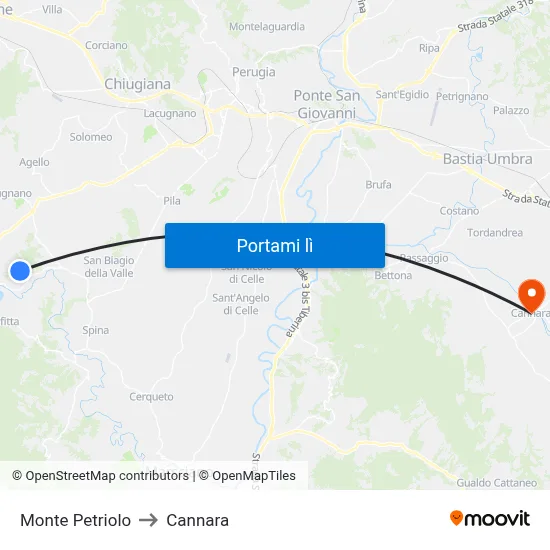 Monte Petriolo to Cannara map
