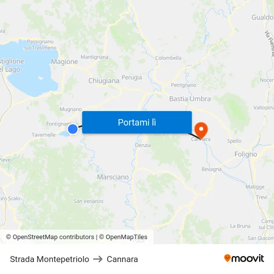 Strada Montepetriolo to Cannara map