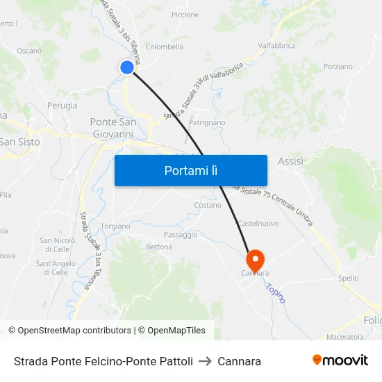 Strada Ponte Felcino-Ponte Pattoli to Cannara map