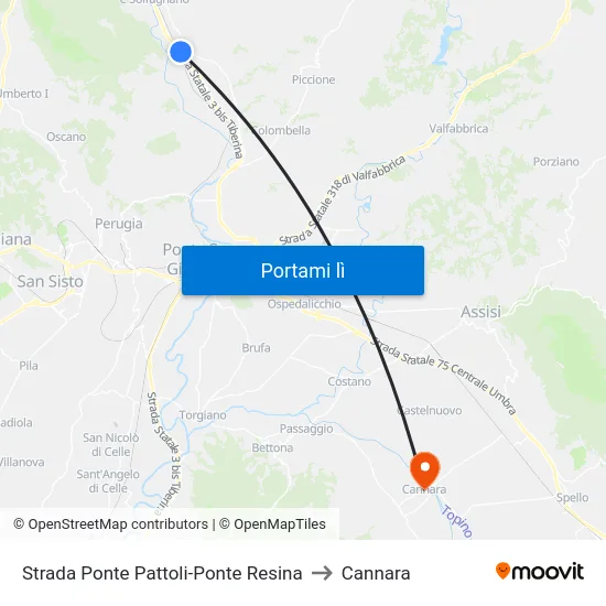 Strada Ponte Pattoli-Ponte Resina to Cannara map
