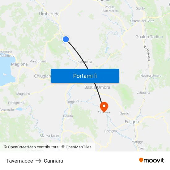 Tavernacce to Cannara map