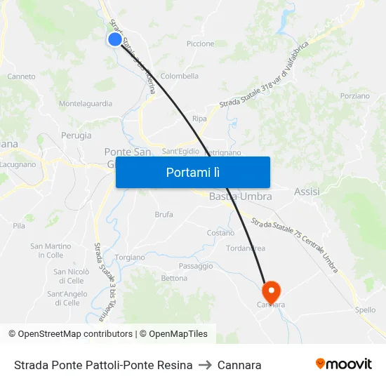 Strada Ponte Pattoli-Ponte Resina to Cannara map